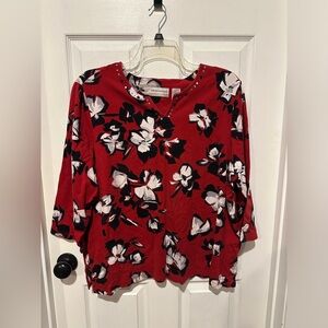 Alfred Dunner Red Floral sparkle-Detail Blouse